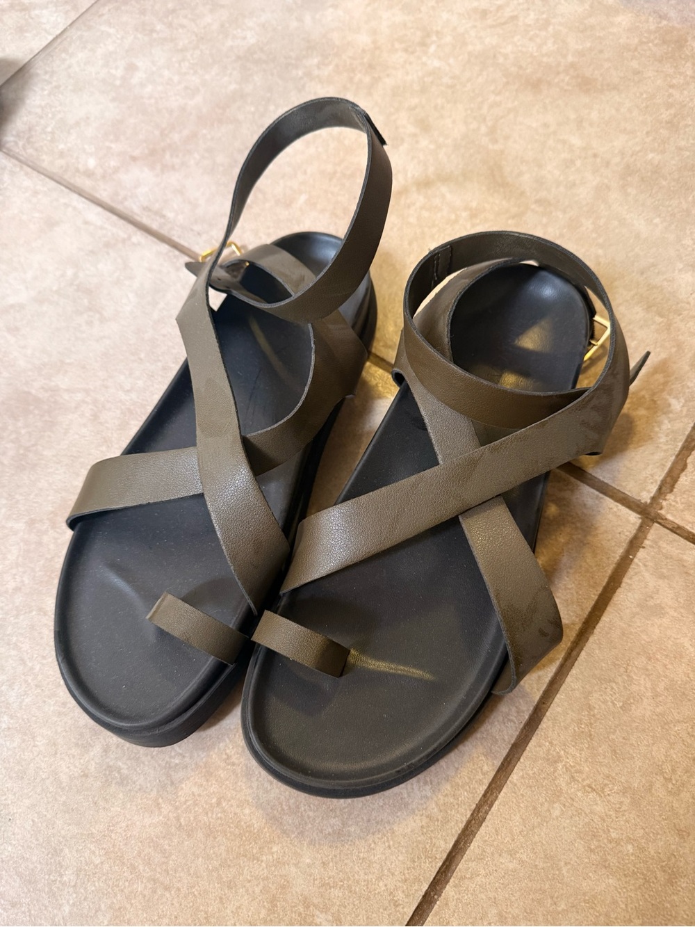 Old Navy Olive Green Crisscross Ankle Strap Sandals